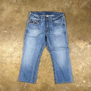 Vintage True Religion Jeans Men’s 34 Straight Cropped USA Made Red Stitch Denim